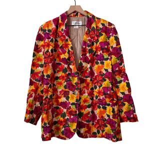 100% Linen Blazer Plus Size 20W Floral Hawaiian Summer Vacation‎ Resort Bold